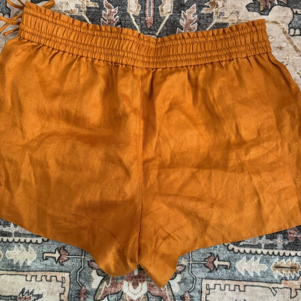 J.Crew Burnt Orange Linen Herringbone Smocked Waist Bow Shorts Resort Sz Medium - Picture 6 of 12